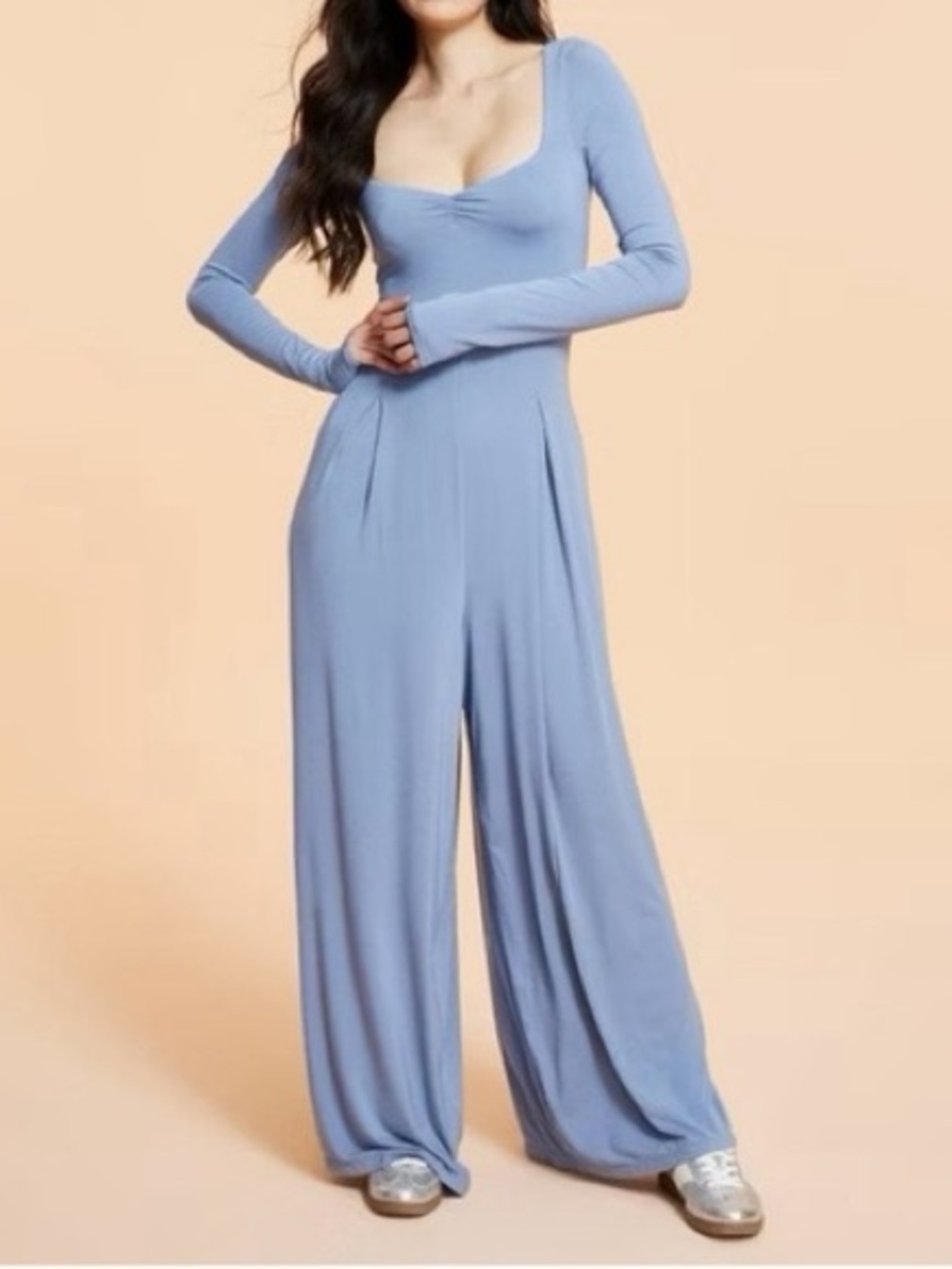 Logilates for Target Cascade Grey Blue Long Sleeve Wide-Leg Jumpsuit